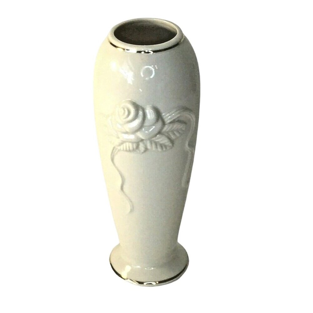 Bud Vase Vintage Lenox Rose Blossom Porcelain 24 Karat Gold Trim Embossed Floral